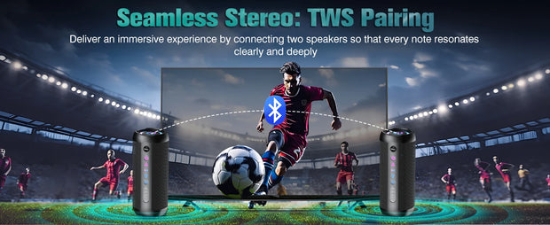 Portable Bluetooth Speaker, Bluetooth 5.4 Speaker, 30W Dual Speaker, Deep Bass, 30H Playtime, 3 EQ Mode, Colorful RGB Lights