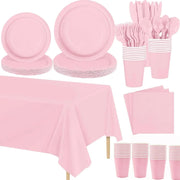 Light Pink Party Supplies Dinnerware Set Include Plates and Cups Tablecloth for Baby Shower Wedding Birthday Valentine's Day