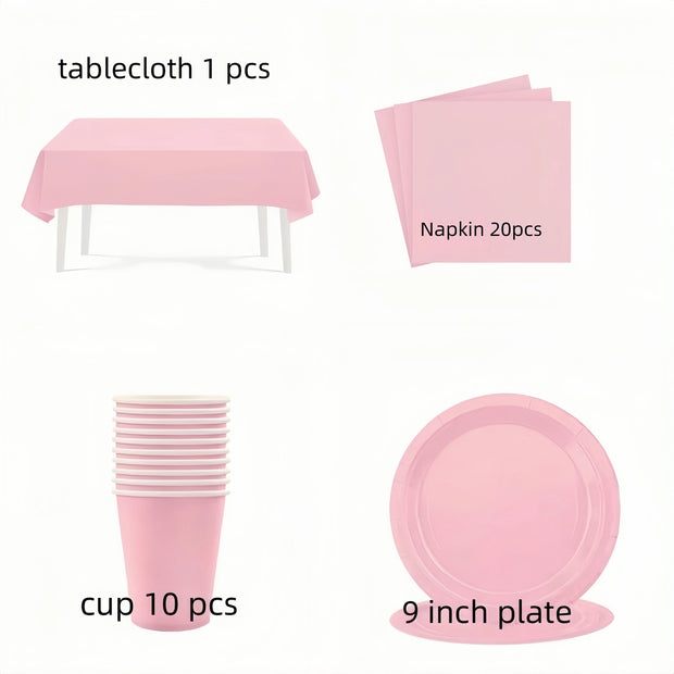 Light Pink Party Supplies Dinnerware Set Include Plates and Cups Tablecloth for Baby Shower Wedding Birthday Valentine's Day