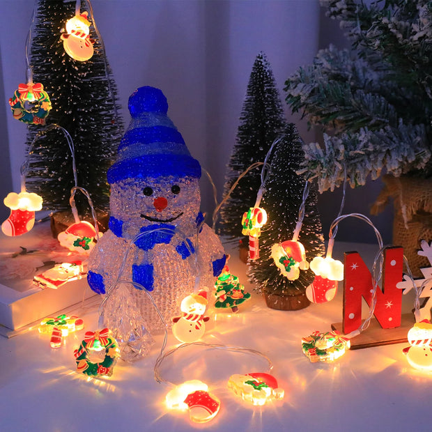 LED Christmas String Lights，with Santa/Snowman/Candy Cane/Christmas Stocking/Snowflake Designs, for Christmas Party/Indoor/Tree