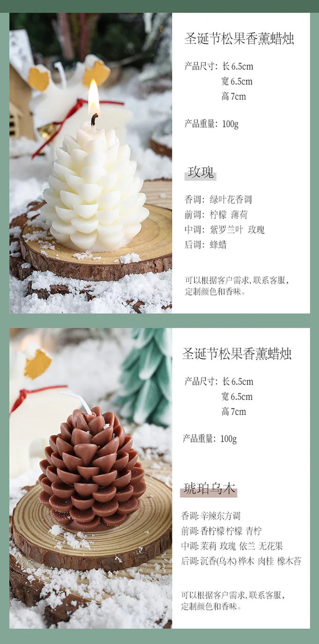Christmas Pinecone Scented Candle Xmas Holiday Aromatherapy Candle for Festive Table Holder Decoration
