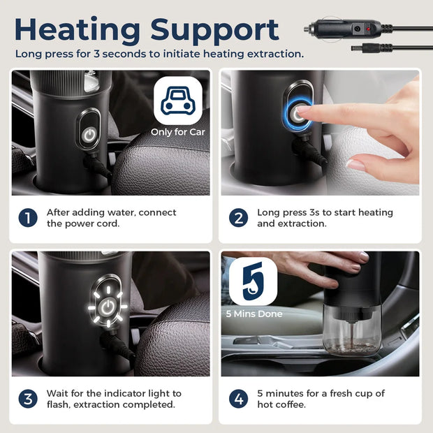 Portable Coffee Maker Small Espresso Machine DC12V Travel Coffee Maker for Car Outdoors Camping Backpacker Lightweight