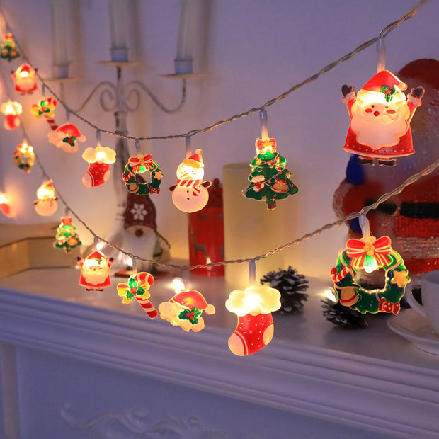 LED Christmas String Lights，with Santa/Snowman/Candy Cane/Christmas Stocking/Snowflake Designs, for Christmas Party/Indoor/Tree