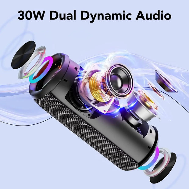Portable Bluetooth Speaker, Bluetooth 5.4 Speaker, 30W Dual Speaker, Deep Bass, 30H Playtime, 3 EQ Mode, Colorful RGB Lights