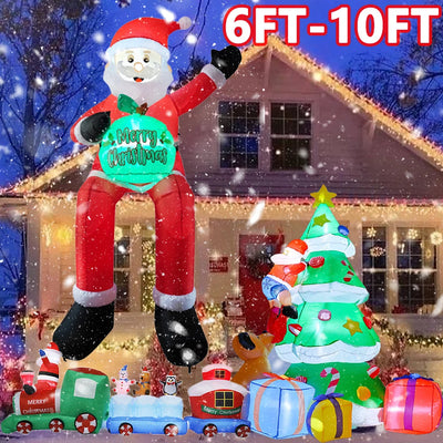 Christmas Inflatables Outdoor 6FT-10FT Santa Decorations with LED Lights Christmas Tree Train Snowman for Yard Party Xmas Decor