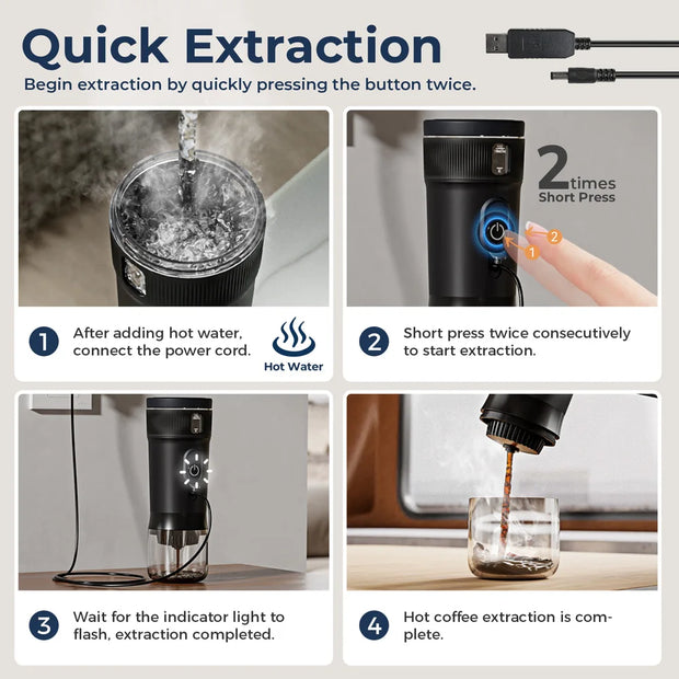 Portable Coffee Maker Small Espresso Machine DC12V Travel Coffee Maker for Car Outdoors Camping Backpacker Lightweight