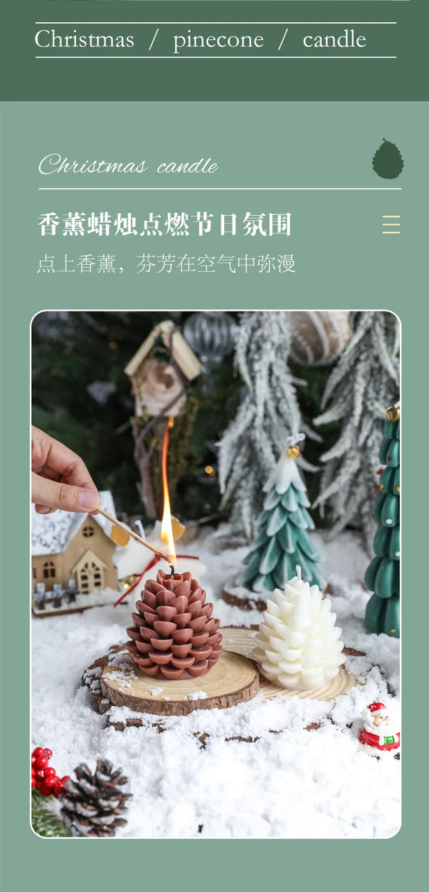 Christmas Pinecone Scented Candle Xmas Holiday Aromatherapy Candle for Festive Table Holder Decoration