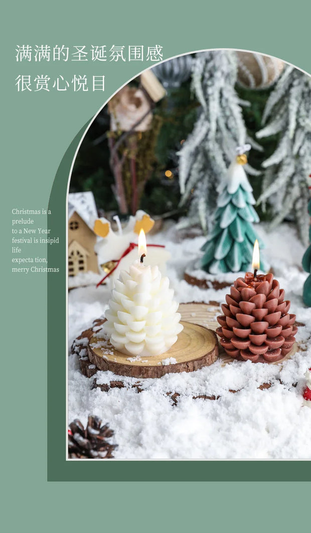 Christmas Pinecone Scented Candle Xmas Holiday Aromatherapy Candle for Festive Table Holder Decoration