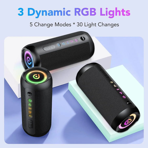 Portable Bluetooth Speaker, Bluetooth 5.4 Speaker, 30W Dual Speaker, Deep Bass, 30H Playtime, 3 EQ Mode, Colorful RGB Lights