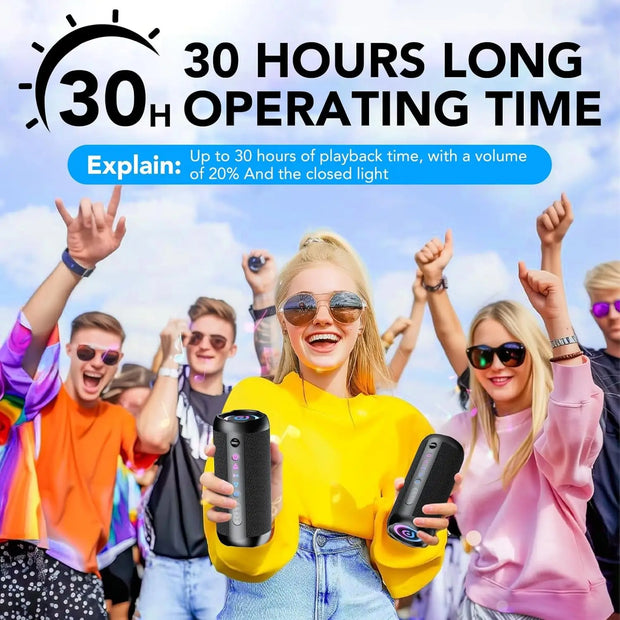 Portable Bluetooth Speaker, Bluetooth 5.4 Speaker, 30W Dual Speaker, Deep Bass, 30H Playtime, 3 EQ Mode, Colorful RGB Lights