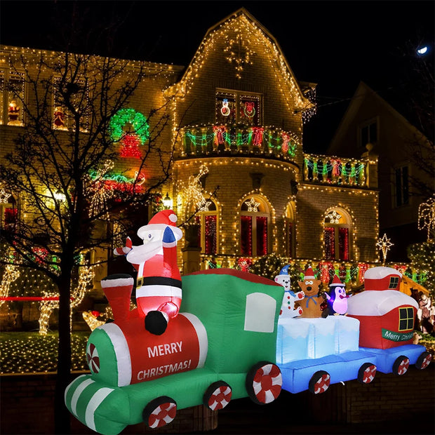 Christmas Inflatables Outdoor 6FT-10FT Santa Decorations with LED Lights Christmas Tree Train Snowman for Yard Party Xmas Decor