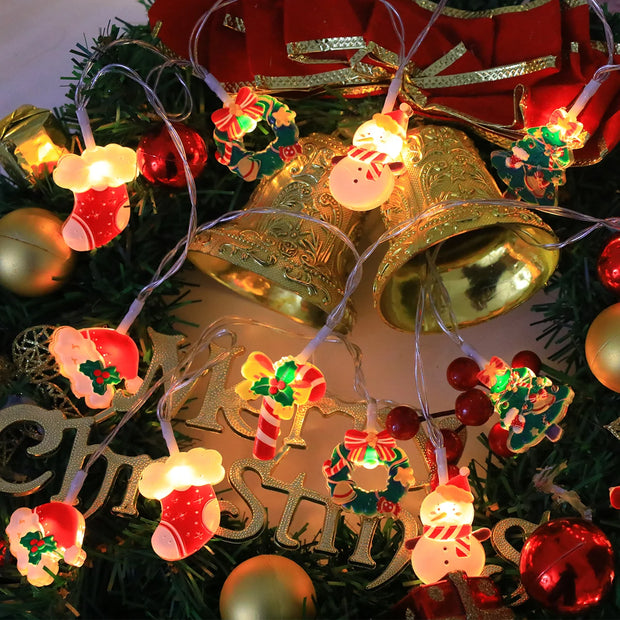 LED Christmas String Lights，with Santa/Snowman/Candy Cane/Christmas Stocking/Snowflake Designs, for Christmas Party/Indoor/Tree